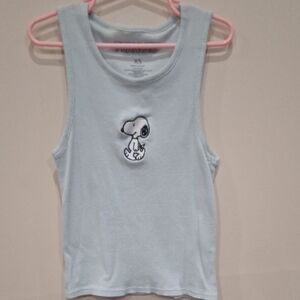 Women's XS Peanuts Light Blue Tank Top with Snoopy Embroidery